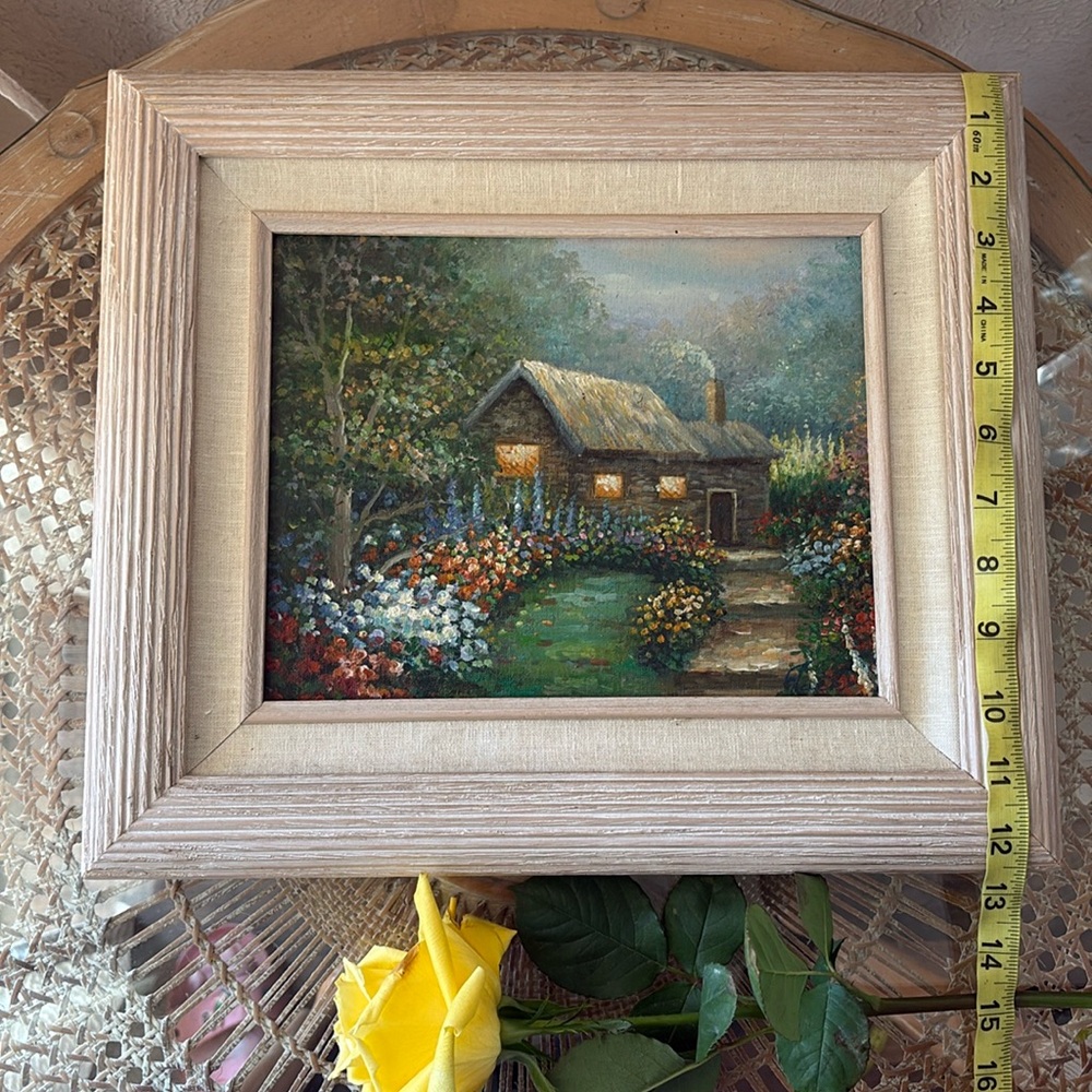 Original oil painting cottagecore cabin and flowes - Picture 8 of 8